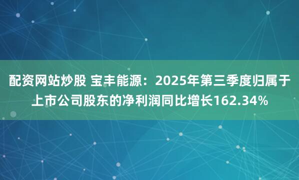 配资网站炒股 宝丰能源：2025年第三季度归属于上市公司股东的净利润同比增长162.34%